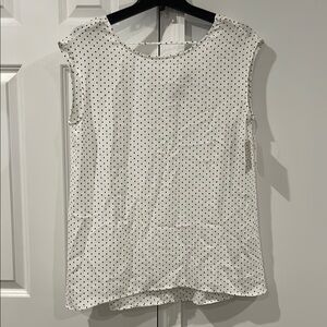NWT Halogen White & Black Polka Dot Sleeveless Blouse Relaxed Fit